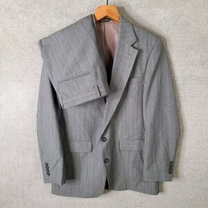 Hunting Horn Suit Mens 40R Gray Striped 2 Piece 2 Button Pleated 32x32 USA